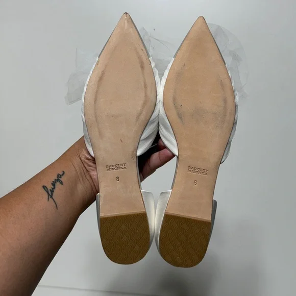 Badgley Mischka Fergie Tulle Pointed Toe Flats in Soft White Satin - Picture 17 of 17